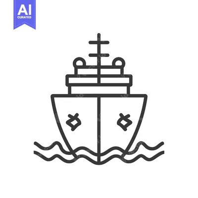 Aset desain premium: Line Art Illustration of a Boat on Water