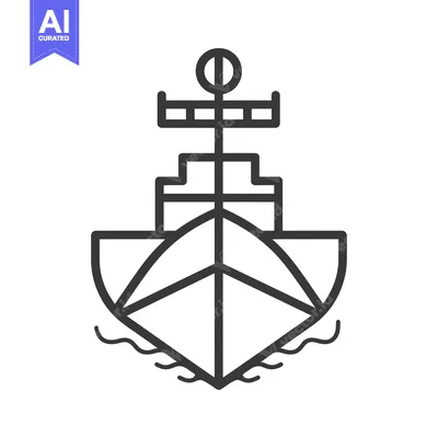 Premium design asset: Line Art Illustration of a Boat with a Mast and Waves