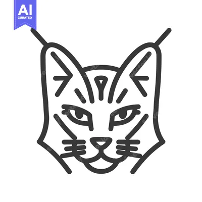 Aset desain premium: Line art illustration of a bobcat's face with ears