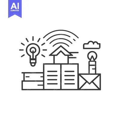 Aset desain premium: Line Art Illustration of a Book, Email, and Lightbulb