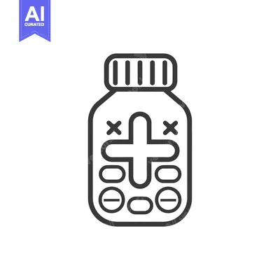 Popular premium asset: Line art illustration of a bottle of pills with a cross on the label
