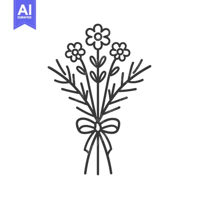 Popular premium asset: Line Art Illustration of a Bouquet of Flowers with a Bow