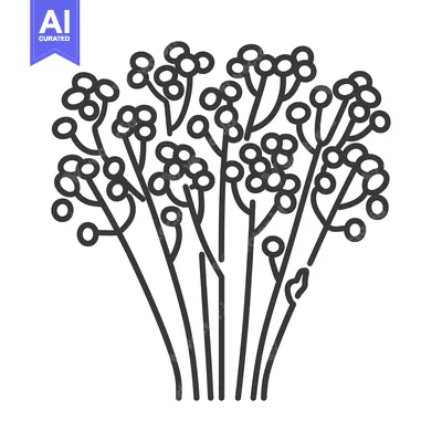 Aset desain premium: Line Art Illustration of a Bouquet of Flowers with Round Buds
