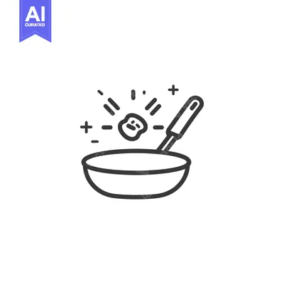 Popular premium asset: Line art illustration of a bowl and a spatula with a piece of food fly