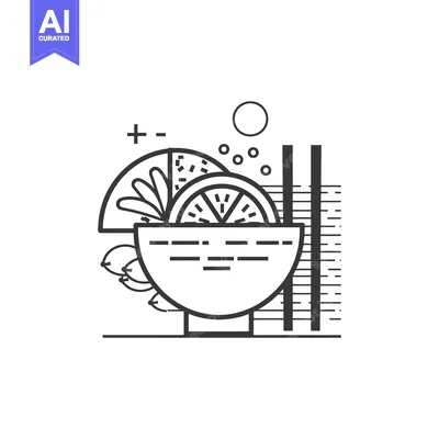 Aset desain premium: Line Art Illustration of a Bowl of Fruit with Chopsticks