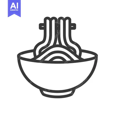 Aset desain premium: Line art illustration of a bowl of noodles