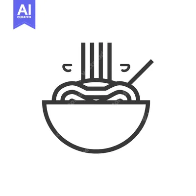 Aset desain premium: Line Art Illustration of a Bowl of Noodles with a Chopstick