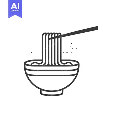Aset desain premium: Line art illustration of a bowl of noodles with chopsticks