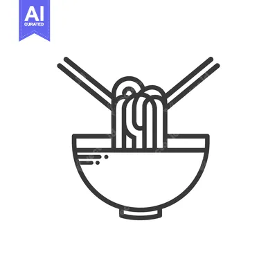 Premium design asset: Line Art Illustration of a Bowl of Noodles with Chopsticks