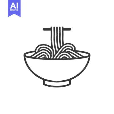 Aset desain premium: Line Art Illustration of a Bowl of Noodles with Chopsticks