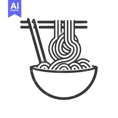 Aset desain premium: Line Art Illustration of a Bowl of Noodles with Chopsticks