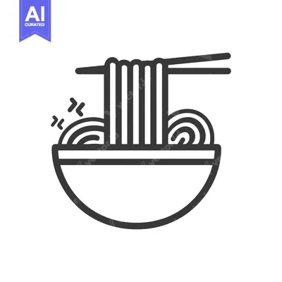 Premium design asset: Line Art Illustration of a Bowl of Noodles with Chopsticks