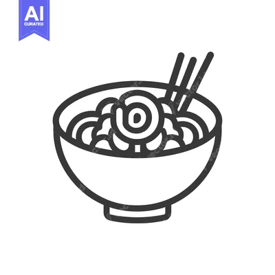 Popular premium asset: Line art illustration of a bowl of noodles with chopsticks