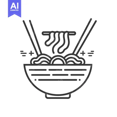 Premium design asset: Line Art Illustration of a Bowl of Noodles with Chopsticks
