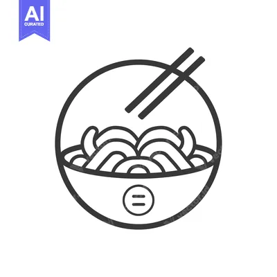 Aset premium populer: Line art illustration of a bowl of noodles with chopsticks
