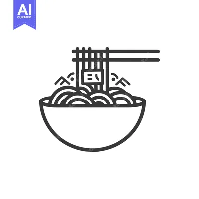 Popular premium asset: Line Art Illustration of a Bowl of Noodles with Chopsticks