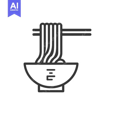 Premium design asset: Line Art Illustration of a Bowl of Noodles with Chopsticks