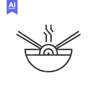 Aset premium populer: Line art illustration of a bowl of noodles with chopsticks