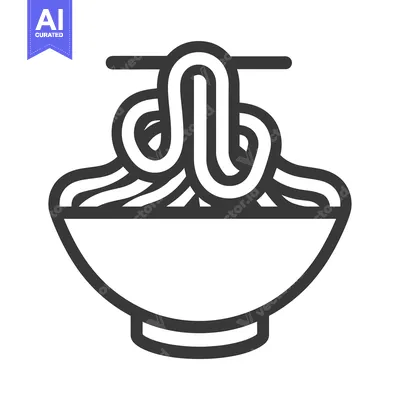 Aset desain premium: Line Art Illustration of a Bowl of Noodles with Chopsticks