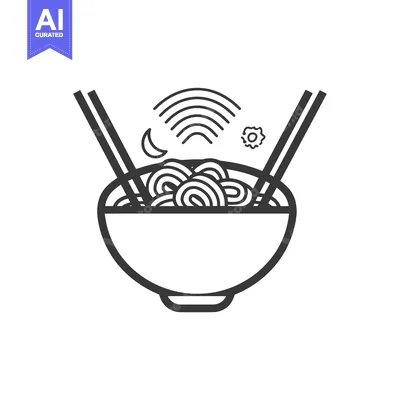 Aset premium populer: Line art illustration of a bowl of noodles with chopsticks and a wifi