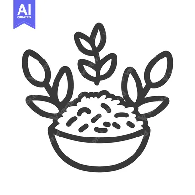 Aset premium populer: Line Art Illustration of a Bowl of Rice with Leaves