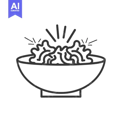 Aset desain premium: Line Art Illustration of a Bowl of Salad with a Starburst
