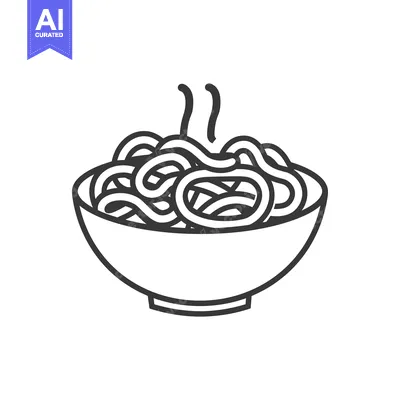 Premium design asset: Line Art Illustration of a Bowl of Steaming Noodles