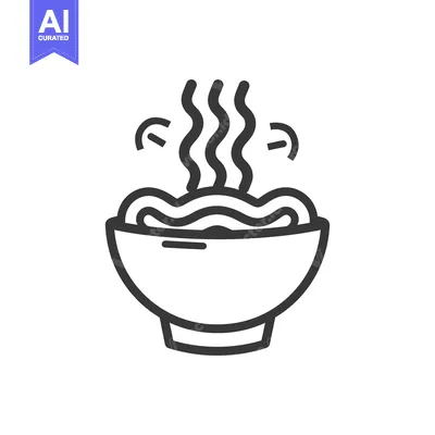 Aset desain premium: Line Art Illustration of a Bowl of Steaming Noodles