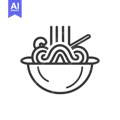Popular premium asset: Line Art Illustration of a Bowl of Steaming Noodles with Chopsticks