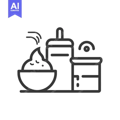 Premium design asset: Line art illustration of a bowl of whipped cream, a jar of whipped cre