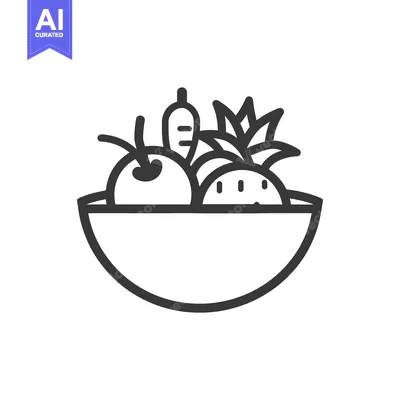 Aset premium populer: Line Art Illustration of a Bowl with Fruits and Vegetables