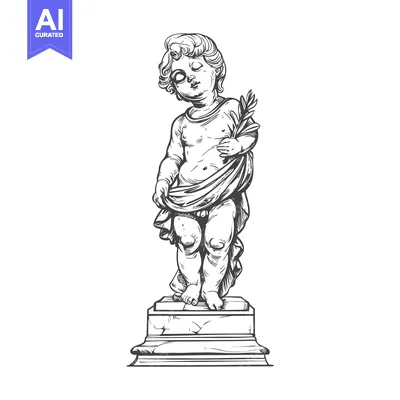 Premium design asset: Line Art Illustration of a Boy Holding a Branch