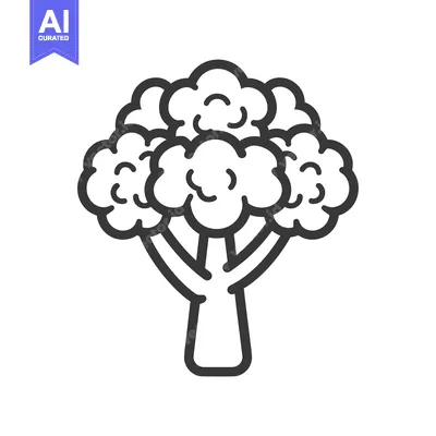 Aset desain premium: Line art illustration of a broccoli floret