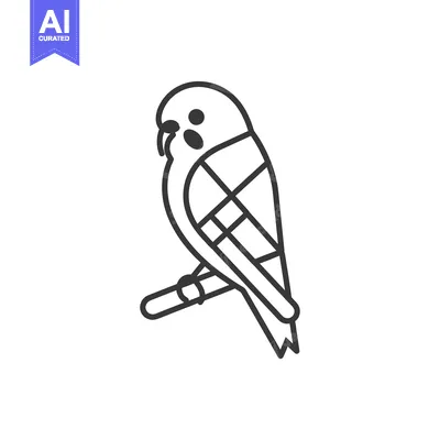 Aset desain premium: Line Art Illustration of a Budgie Perched on a Branch
