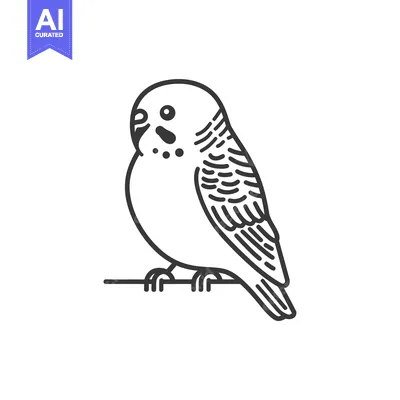 Popular premium asset: Line Art Illustration of a Budgie Perched on a Branch