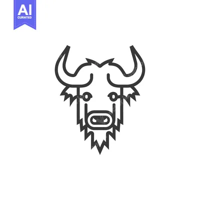 Aset premium populer: Line art illustration of a buffalo head with horns