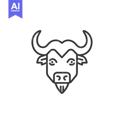 Aset desain premium: Line Art Illustration of a Buffalo Head with Horns