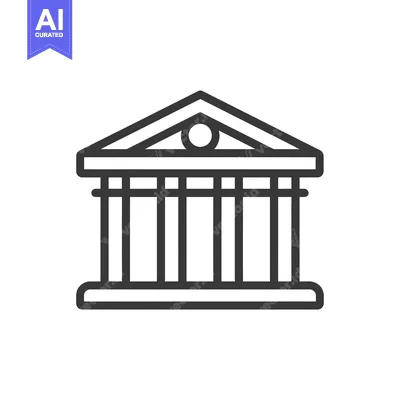 Aset desain premium: Line art illustration of a building with a triangular roof and columns