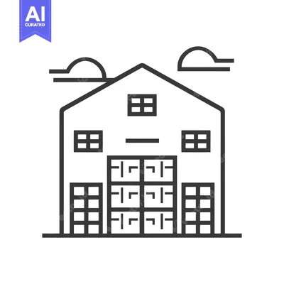 Aset desain premium: Line Art Illustration of a Building with Clouds