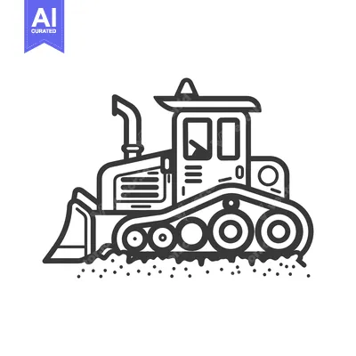 Aset desain premium: Line art illustration of a bulldozer with tracks