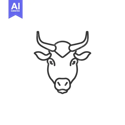 Aset desain premium: Line art illustration of a bull's head facing forward