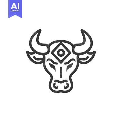 Aset desain premium: Line art illustration of a bull's head with a geometric design on its