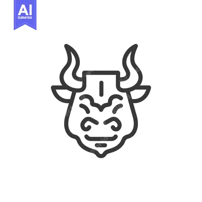 Aset desain premium: Line Art Illustration of a Bull's Head with a Grin