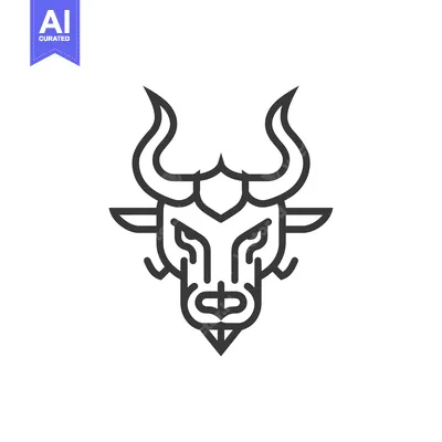 Aset desain premium: Line Art Illustration of a Bull's Head with Horns