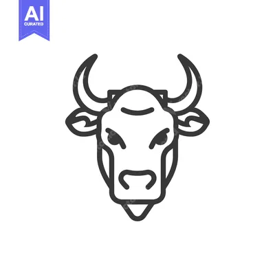 Aset desain premium: Line art illustration of a bull's head with horns
