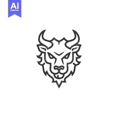 Aset desain premium: Line Art Illustration of a Bull's Head with Horns