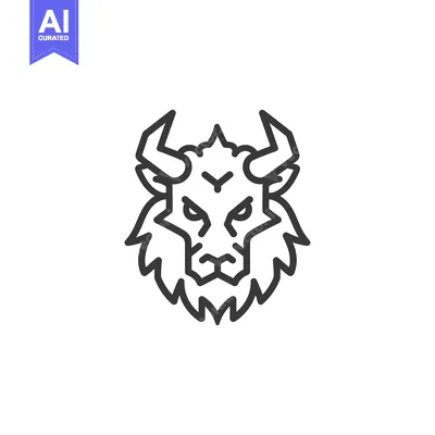 Aset desain premium: Line Art Illustration of a Bull's Head with Horns