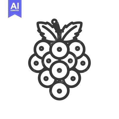 Line Art Illustration of a Bunch of Grapes with Leaves