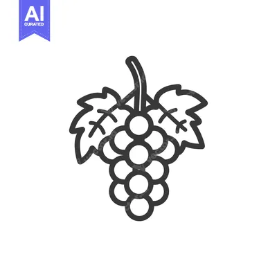 Premium design asset: Line Art Illustration of a Bunch of Grapes with Leaves