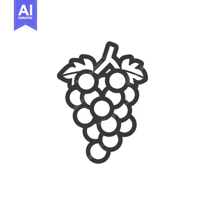 Premium design asset: Line Art Illustration of a Bunch of Grapes with Leaves